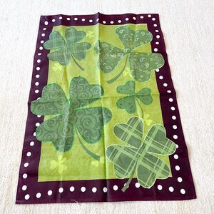 Large Garden Flag St Patricks Day Four Leaf Clover Green Lawn 28x40 Vintage